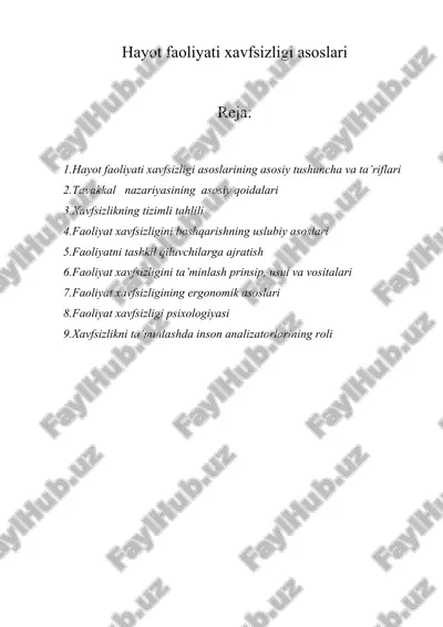 hayot faoliyati xavfsizligi asoslari — DOCX
