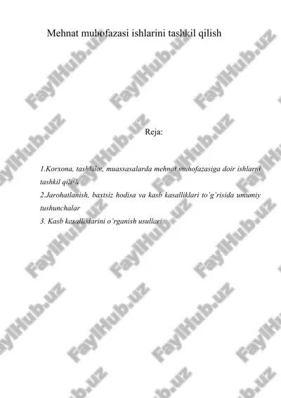 mеhnat muhоfazasi ishlarini tashkil qilish — DOC
