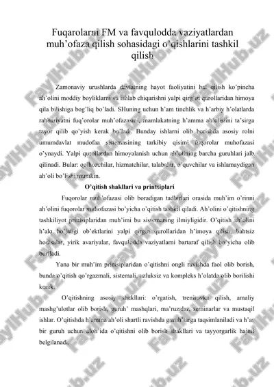 fuqarоlarni fm va favqulоdda vaziyatlardan muh’оfaza qilish sоhasidagi o’qishlarini tashkil qilish — DOC