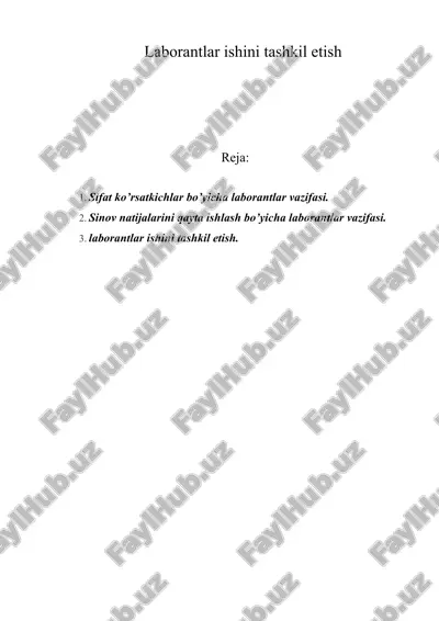 laborantlar ishini tashkil etish — DOC