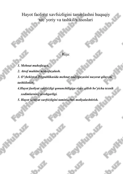hayot faoliyat xavfsizligini taminlashni huquqiy me’yoriy va tashkiliy asoslari — DOC