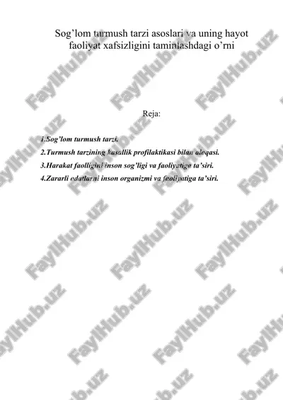 sog’lom turmush tarzi asoslari va uning hayot faoliyat xafsizligini taminlashdagi o’rni — DOC