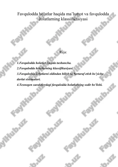 favqulodda holatlar haqida ma’lumot va favqulodda holatlarning klassifikasiyasi — DOC