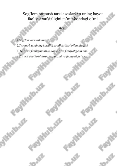 sоg’lоm turmush tаrzi аsоslаri vа uning hаyot fаоliyat хаfsizligini ta’minlashdаgi o’rni — DOC
