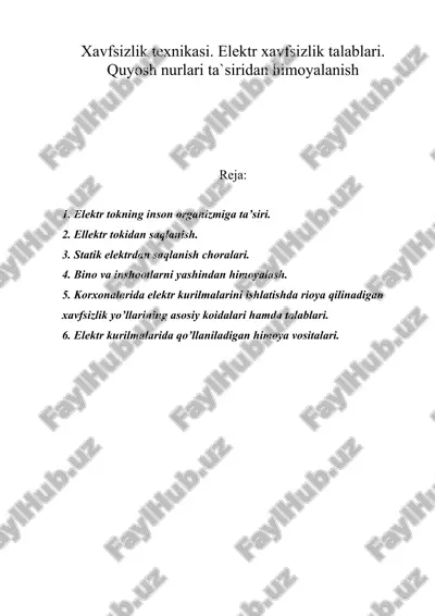 xavfsizlik texnikasi. elektr xavfsizlik talablari. quyosh nurlari ta`siridan himoyalanish — DOC