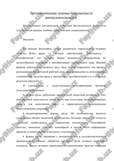 эргономические основы безопасности жизнедеятельности — DOC