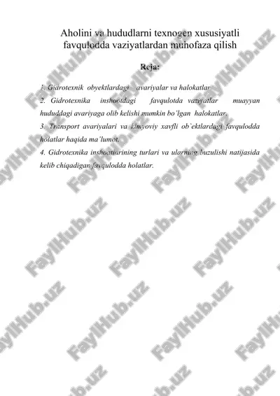 aholini va hududlarni texnogen xususiyatli favqulodda vaziyatlardan muhofaza qilish — DOC