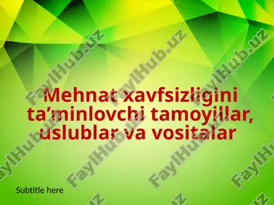 mehnat xavfsizligini ta’minlovchi tamoyillar, uslublar va vositalar — PPTX