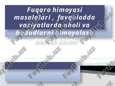 fuqaro himoyasi masalalari, favqulodda vaziyatlarda aholi va hududlarni himoyalash davlat tizimi — PPTX