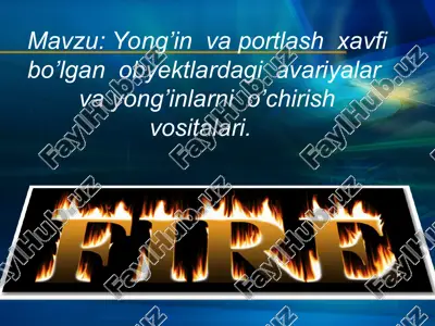 yong’in va portlash xavfi bo’lgan obyektlardagi avariyalar va yong’inlarni o’chirish vositalari — PPT