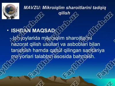 mikroiqlim sharoitlarini tadqiq qilish — PPT