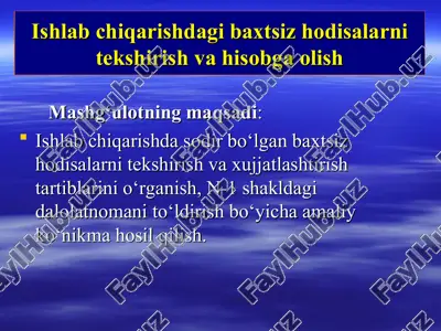ishlab chiqarishdagi baxtsiz hodisalarni tekshirish va hisobga olish — PPT