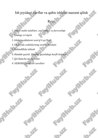 ish joyidagi xavflar va qaltis ishlarni nazorat qilish — DOCX