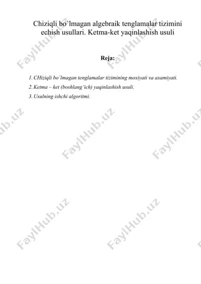chiziqli bo`lmagan algebraik tenglamalar tizimini echish usullari. ketma-ket yaqinlashish usuli — DOC