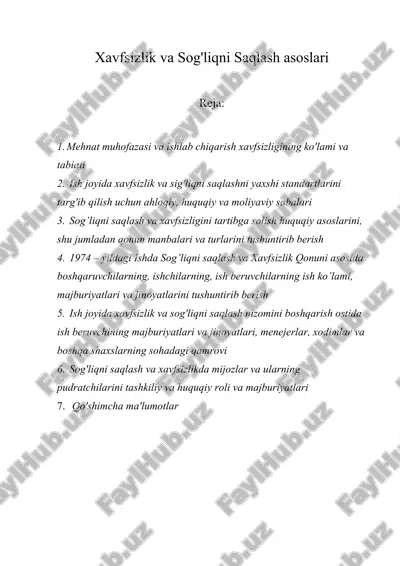 xavfsizlik va sog'liqni saqlash asoslari — DOCX