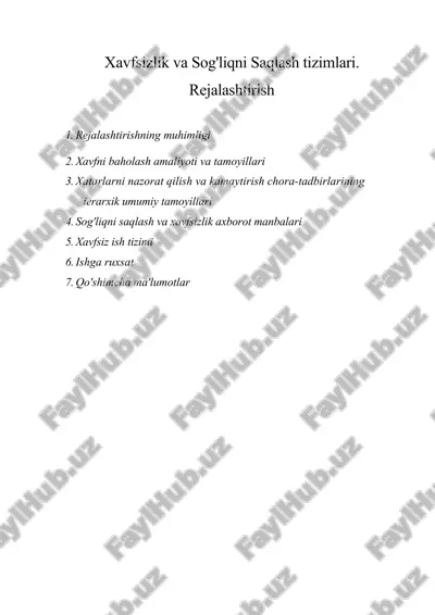 xavfsizlik va sog'liqni saqlash tizimlari. rejalashtirish — DOCX