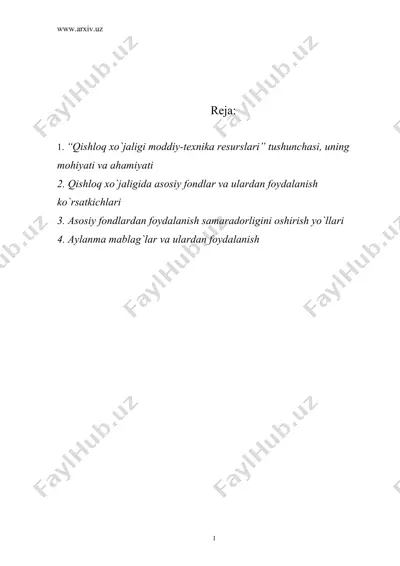 qishloq xo`jaligining moddiy-texnika resurslari — DOC