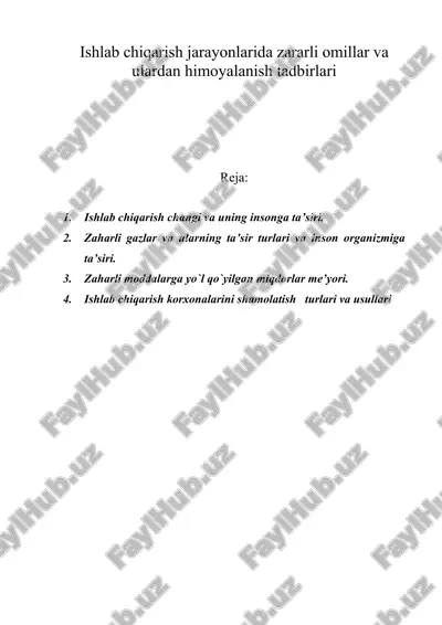 ishlab chiqarish jarayonlarida zararli omillar va ulardan himoyalanish tadbirlari — DOC