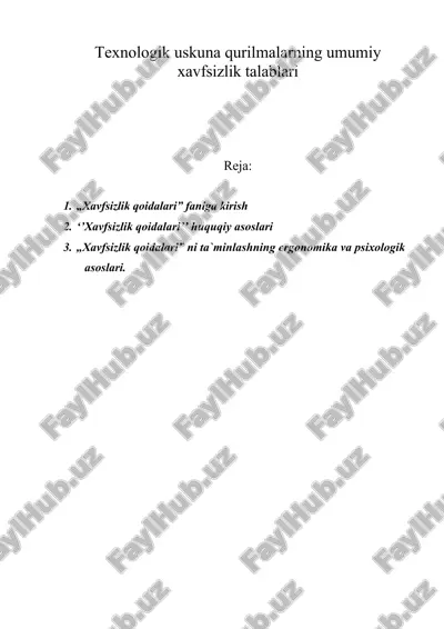 texnologik uskuna qurilmalarning umumiy xavfsizlik talablari — DOC
