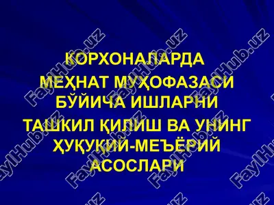 корхоналарда меҳнат муҳофазаси бўйича ишларни ташкил қилиш ва унинг ҳуқуқий-меъёрий асослари — PPTX