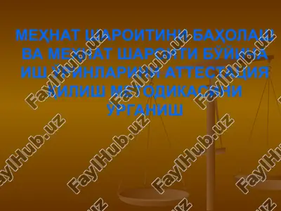 меҳнат шароитини баҳолаш ва меҳнат шароити бўйича иш ўринларини аттестация қилиш методикасини ўрганиш — PPTX