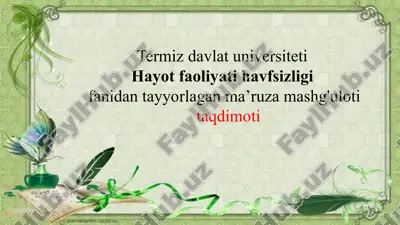 hayot faoliyati xavfsizligini ta'minlash asoslari — PPTX