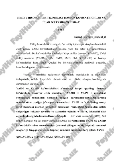 milliy hisobchilik tizimidagi boshqa ko‘rsatkichlar va ular o‘rtasidagi nisbat — DOCX