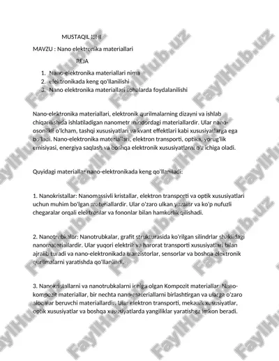 nano elektronika materiallari — DOCX