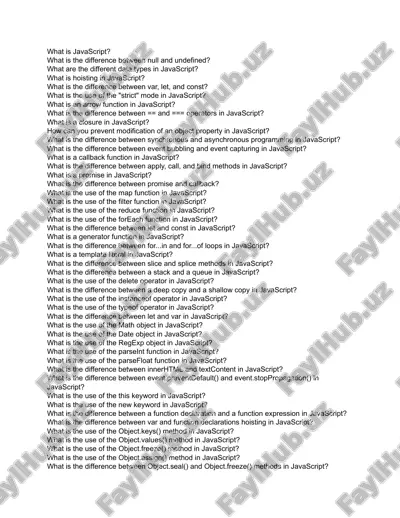 50 javascript interview questions in java script — PDF