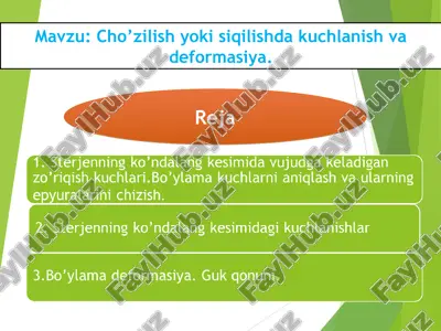 cho’zilish yoki siqilishda kuchlanish va deformasiya — PPT