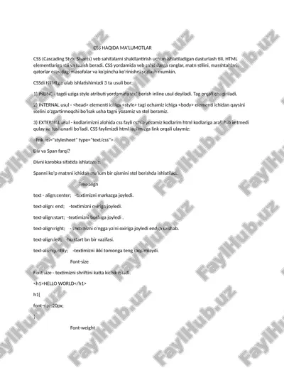 css haqida ma'lumotlar — DOCX