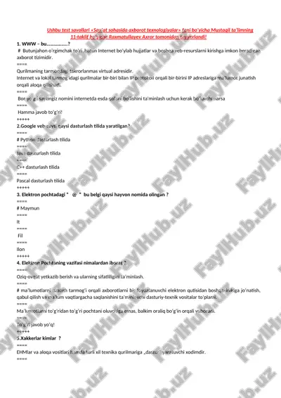 bravzerlar mavzusiga doir test namuna — DOCX