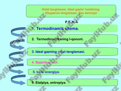 holat tenglamasi. ideal gazlar holatining klayperon tenglamasi. gaz doimiysi — PPT
