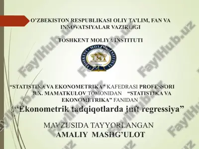 ekonometrik tadqiqotlar juft regressiya — PPT