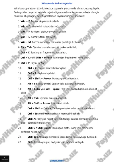 windows tezkor tugmalari — PDF
