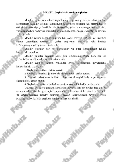 logistikada moddiy oqimlar (qisqacha) — DOCX
