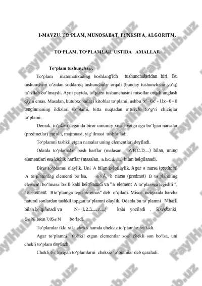 to’plam, munosabat, funksiya, algoritm. binar munosabatlar — PDF