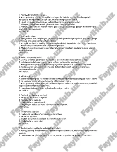 internet, dasturlash, tarmoq administratorligi test javoblari — PDF