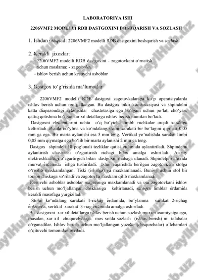 2206vmf2 modelli rdb dastgoxini boshqarish va sozlash — DOCX