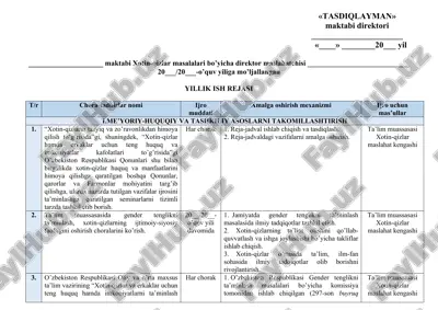 xotin-qizlar ish rejasi — DOC