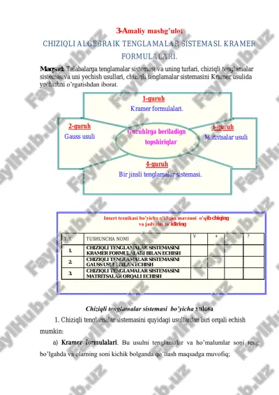 chiziqli tenglamalar sistemasini kramer usuli — PDF
