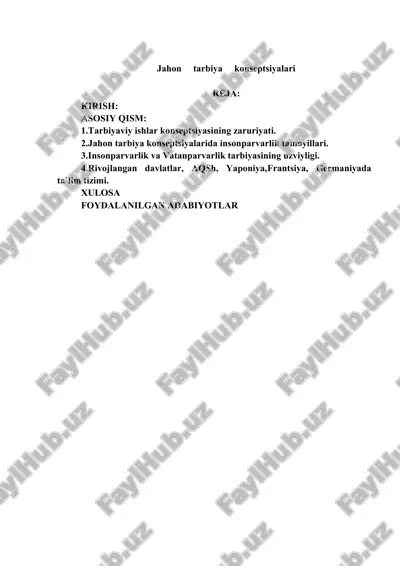 jahon tarbiya konseptsiyalari — DOCX