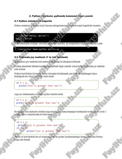 python sintaksisi, pythonda komment (izox) yozish — PDF