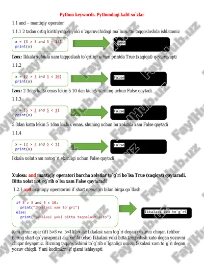 python keywords. pythondagi kalit so`zlar bepul qismi — PDF