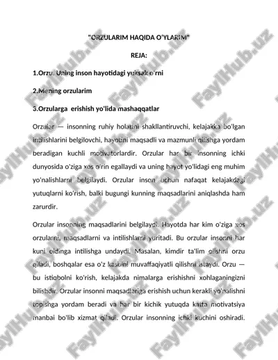 orzularim haqida o'ylarim| esse — DOCX
