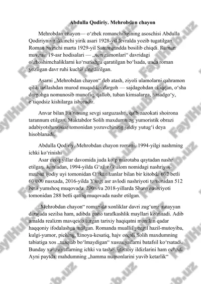 abdulla qodiriy. mehrobdan chayon — DOCX
