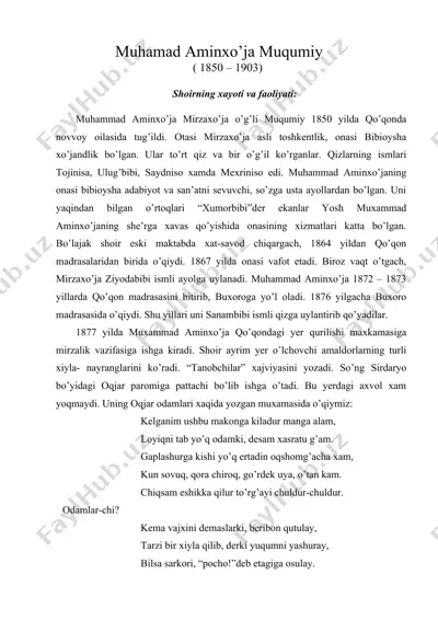 muhamad aminxo’ja muqumiy — DOC
