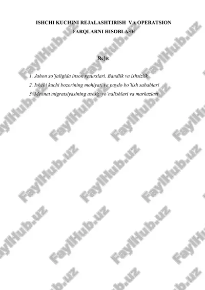 ishchi kuchini rejalashtirish va operatsion farqlarni hisoblash — DOCX