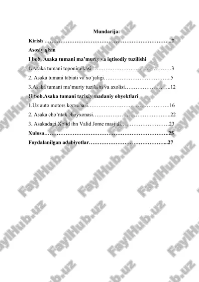 asaka tumani ma’muriy tuzilishi va axolisi, hamda ishlab chiqarish iqtisodiyoti — DOCX