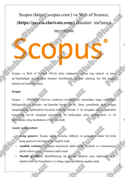scopus httpsscopus.com va web of sciencehttpsaccess.clarivate.com bazalari ma'lumot tayyorlash — DOCX